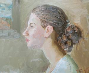 Портрет Ксюши. 20х30, холст, картон, масло.